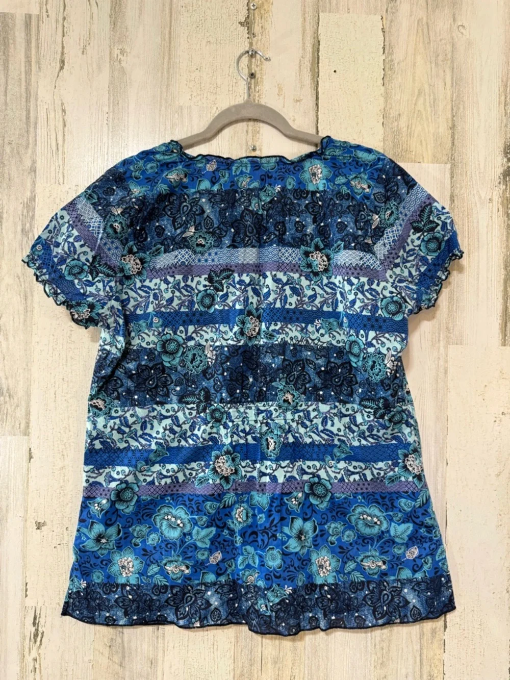 KOI Blue Floral Short-Sleeve Scrub Top - Picture 6 of 8